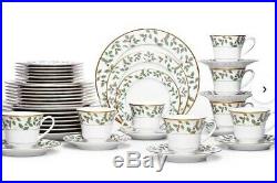 Noritake China Holly and Berry Gold 40 Piece Dinnerware Set, Service for 8 NEW