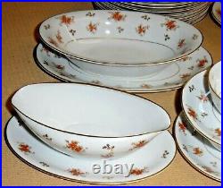 Noritake China Japan Porcelain Dinner Set 5241 Rust & Brown Flowers Gold Leaves