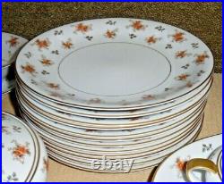 Noritake China Japan Porcelain Dinner Set 5241 Rust & Brown Flowers Gold Leaves