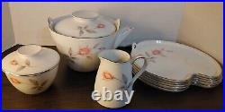 Noritake China Japan Rosemarie 6044 Teapot, 5 Snack Plates, Creamer, Sugar Set