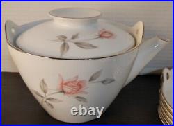 Noritake China Japan Rosemarie 6044 Teapot, 5 Snack Plates, Creamer, Sugar Set