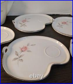 Noritake China Japan Rosemarie 6044 Teapot, 5 Snack Plates, Creamer, Sugar Set