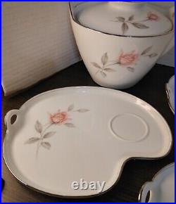 Noritake China Japan Rosemarie 6044 Teapot, 5 Snack Plates, Creamer, Sugar Set