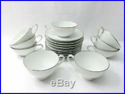 Noritake China Japan White & Platinum 9 Tea Cup set with plates saucer