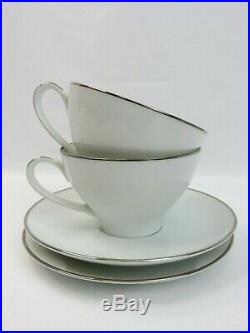 Noritake China Japan White & Platinum 9 Tea Cup set with plates saucer