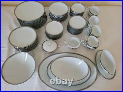 Noritake China Silvester 6340 89 Piece Set for 12, near complete platinum band