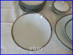 Noritake China Silvester 6340 89 Piece Set for 12, near complete platinum band