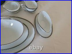 Noritake China Silvester 6340 89 Piece Set for 12, near complete platinum band