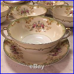 Noritake China Winton Set of 7 Flat Cream Soup Bowl and Saucer Scroll Floral