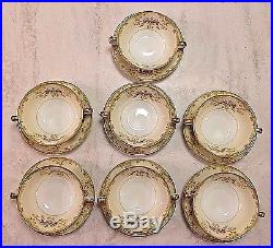 Noritake China Winton Set of 7 Flat Cream Soup Bowl and Saucer Scroll Floral