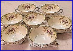 Noritake China Winton Set of 7 Flat Cream Soup Bowl and Saucer Scroll Floral