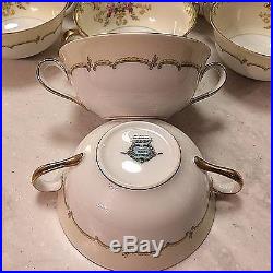 Noritake China Winton Set of 7 Flat Cream Soup Bowl and Saucer Scroll Floral