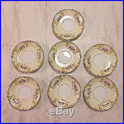 Noritake China Winton Set of 7 Flat Cream Soup Bowl and Saucer Scroll Floral