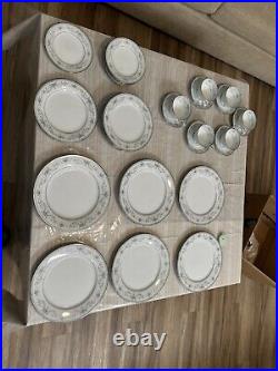 Noritake Colburn Blue Silver Border 6107 Fine China Set. 30 Pieces Perfect Cond