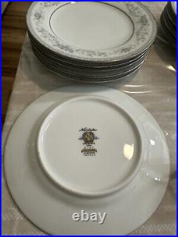 Noritake Colburn Blue Silver Border 6107 Fine China Set. 30 Pieces Perfect Cond