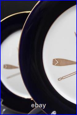 Noritake Contemporary Porcelain Set of 10 Cobalt Dinner Plates Merlion with Oars