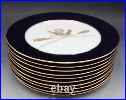Noritake Contemporary Porcelain Set of 10 Cobalt Dinner Plates Merlion with Oars