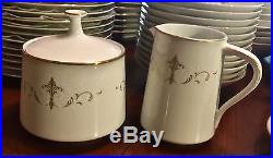 Noritake Courtney 6520 China Set 86 Pieces White and Gold Scroll JJ0497