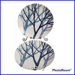 Noritake Craftone Trees Blue Branches Dinner Plates Japan 8770 Vtg 1977 Set 2