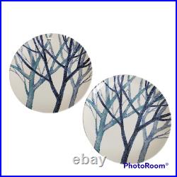 Noritake Craftone Trees Blue Branches Dinner Plates Japan 8770 Vtg 1977 Set 2