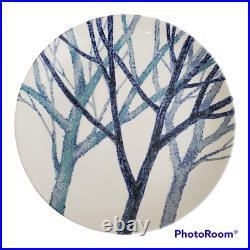 Noritake Craftone Trees Blue Branches Dinner Plates Japan 8770 Vtg 1977 Set 2