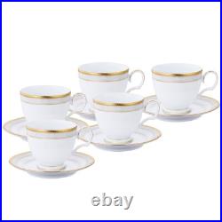 Noritake Cup & Saucer Set 5 Pieces Tableware Fine Porcelain Gold White Japan New
