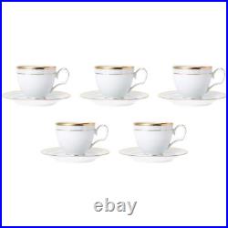 Noritake Cup & Saucer Set 5 Pieces Tableware Fine Porcelain Gold White Japan New