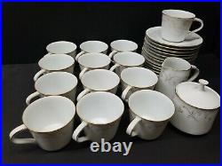 Noritake Duetto 6610 Gold Trim White China Dinner Service Scrolls 93pcs Japan