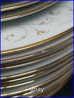 Noritake Duetto 6610 Gold Trim White China Dinner Service Scrolls 93pcs Japan