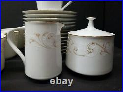 Noritake Duetto 6610 Gold Trim White China Dinner Service Scrolls 93pcs Japan