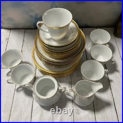 Noritake Essex Gold 26 Pcs Salad, Bowl Creamer Cup&Saucer Sets EUC