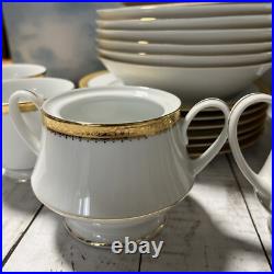 Noritake Essex Gold 26 Pcs Salad, Bowl Creamer Cup&Saucer Sets EUC