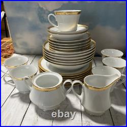 Noritake Essex Gold 26 Pcs Salad, Bowl Creamer Cup&Saucer Sets EUC