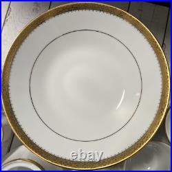 Noritake Essex Gold 26 Pcs Salad, Bowl Creamer Cup&Saucer Sets EUC
