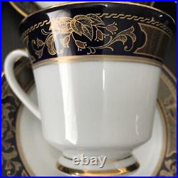 Noritake Grenoble china tea set teapot w lid 6 Cups & 6 Saucers With gold rim