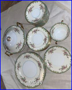 Noritake INGRAM 29 Piece Pink Rose Sprays Green Turquoise Fine China Japan VTG