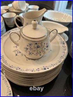 Noritake Ivory China #7164 Serene Garden 8-7PPS +Extras Blue White Floral 61Pcs