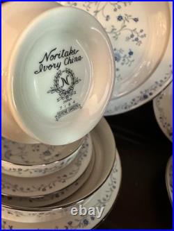 Noritake Ivory China #7164 Serene Garden 8-7PPS +Extras Blue White Floral 61Pcs