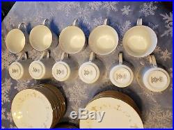 Noritake Japan Courtney 6520 China Set 59 Pieces White and Gold Scroll Filagree