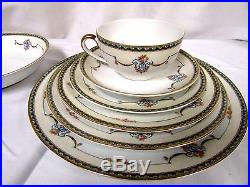 Noritake Laureate China 7pc Place Setting Blue Border Floral Swags