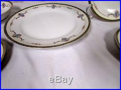 Noritake Laureate China 7pc Place Setting Blue Border Floral Swags