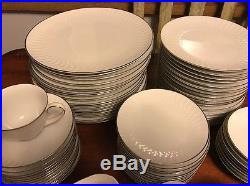 Noritake MCM 82PCS Dinnerware/China Set White Embossed-Platinum Trim Sonoma#6353