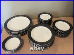 Noritake Mirano Dinnerware Black Etched Floral Service For 8-10. Total 37 Pcs