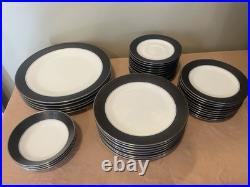 Noritake Mirano Dinnerware Black Etched Floral Service For 8-10. Total 37 Pcs