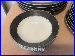 Noritake Mirano Dinnerware Black Etched Floral Service For 8-10. Total 37 Pcs