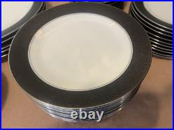 Noritake Mirano Dinnerware Black Etched Floral Service For 8-10. Total 37 Pcs