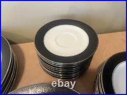 Noritake Mirano Dinnerware Black Etched Floral Service For 8-10. Total 37 Pcs
