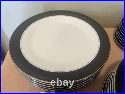 Noritake Mirano Dinnerware Black Etched Floral Service For 8-10. Total 37 Pcs