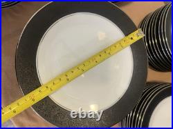 Noritake Mirano Dinnerware Black Etched Floral Service For 8-10. Total 37 Pcs