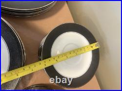 Noritake Mirano Dinnerware Black Etched Floral Service For 8-10. Total 37 Pcs